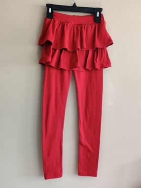 Girls Red Ruffle Skirted Leggings
